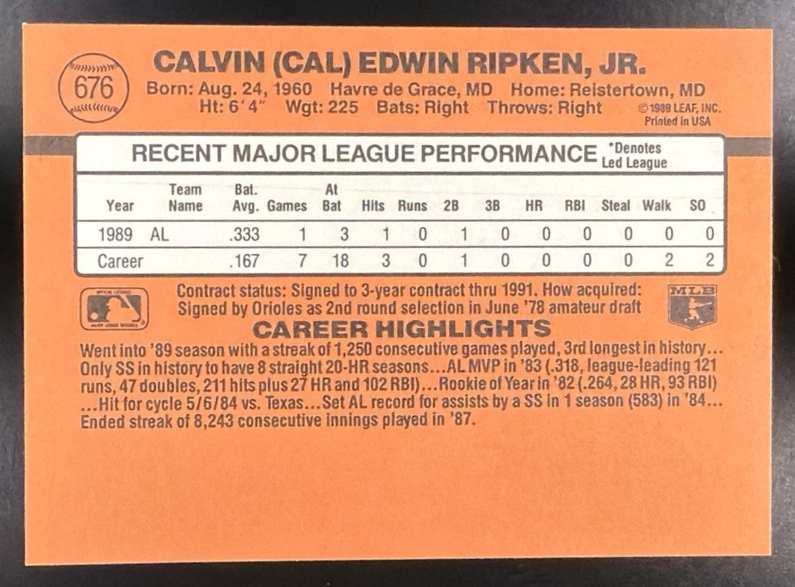 CAL RIPKEN 1990 DONRUSS #676 ALL-STAR ORIOLES