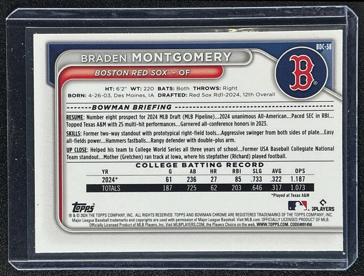 2024 Bowman Draft Braden Montgomery #BDC-58 Chrome Lunar Glow Refractor 1st