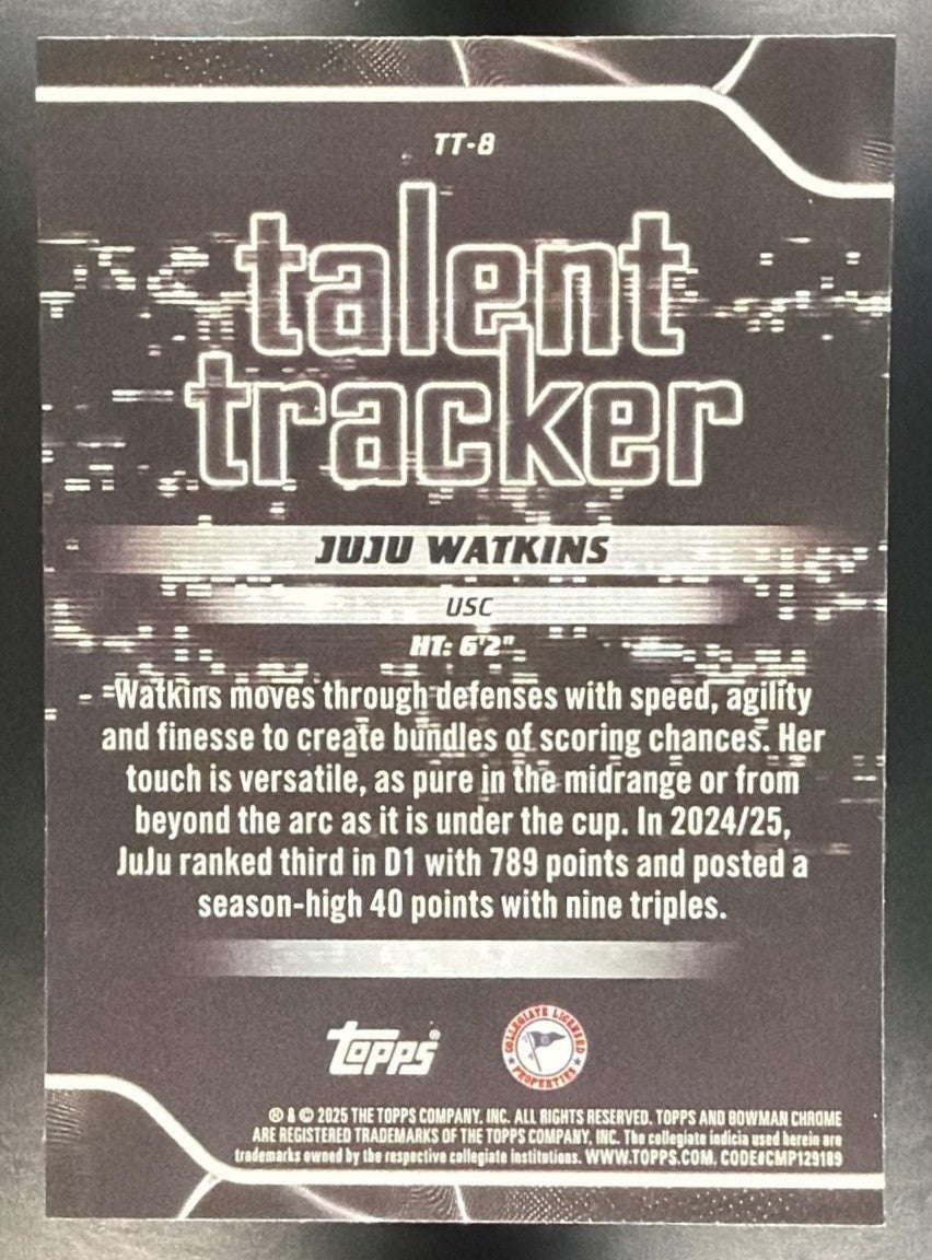 JUJU WATKINS 2025-26 BOWMAN #TT-8 TALENT TRACKER CHROME TROJANS