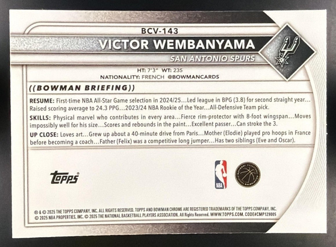 VICTOR WEMBANYAMA 2025-26 BOWMAN #BCV-143 CHROME SPURS
