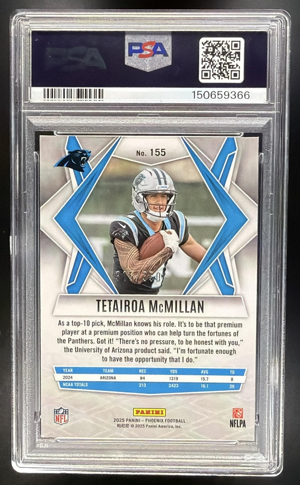 2025 Panini Phoenix Tetairoa McMillan #155 Rookies Fireburst /350 RC PSA 9