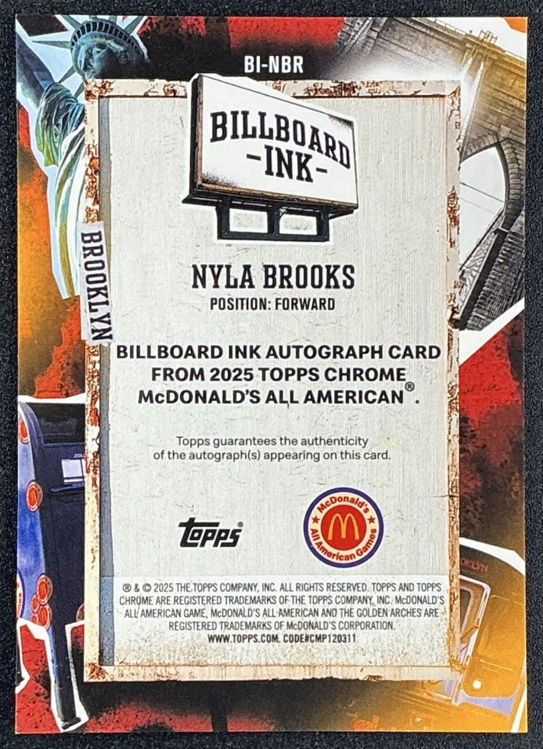 2025 Topps Chrome McDonald's Nyla Brooks Billboard Ink Auto Logo Refractor /75