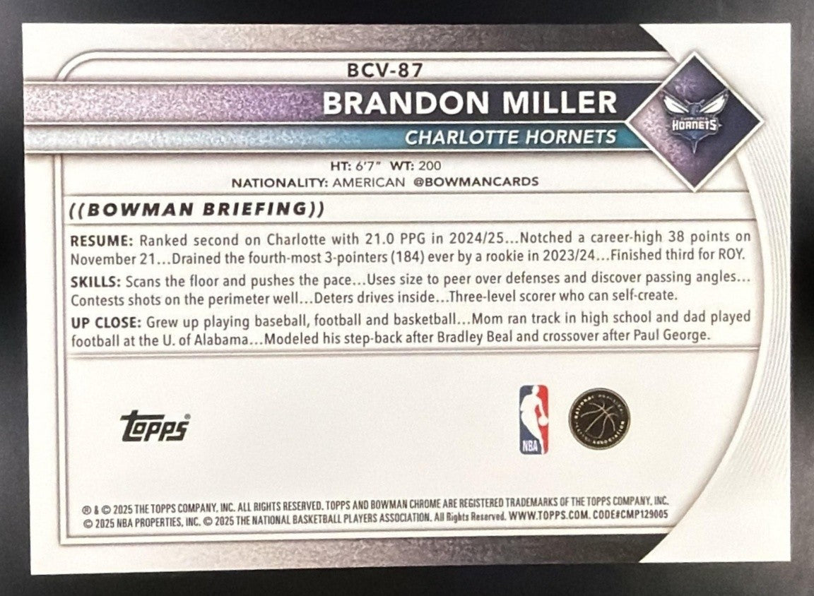2025 Bowman Brandon Miller #BCV-87 Chrome Reptilian Orange Refractor /25