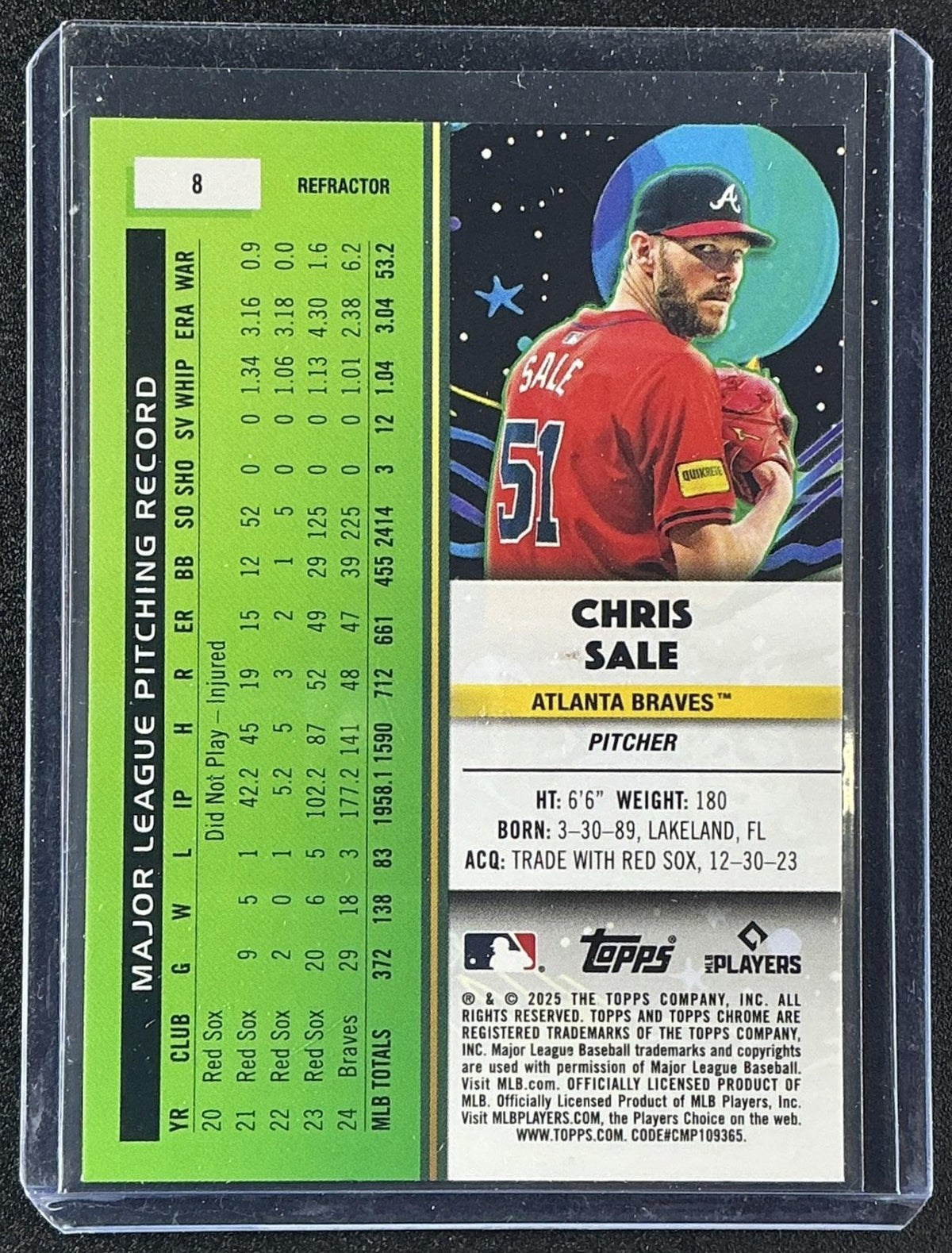 CHRIS SALE 2025 TOPPS COSMIC CHROME #8 REFRACTOR BRAVES