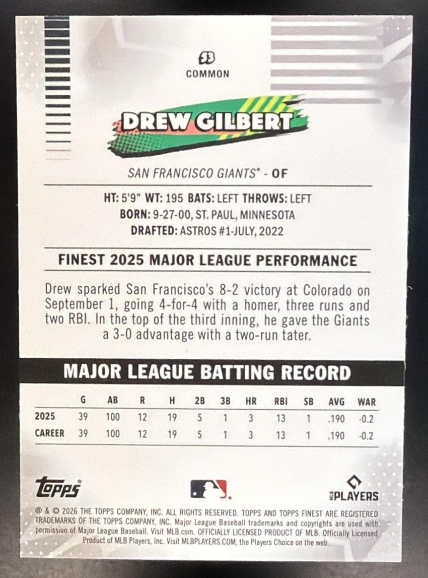 DREW GILBERT 2026 TOPPS FINEST #53 RC GIANTS