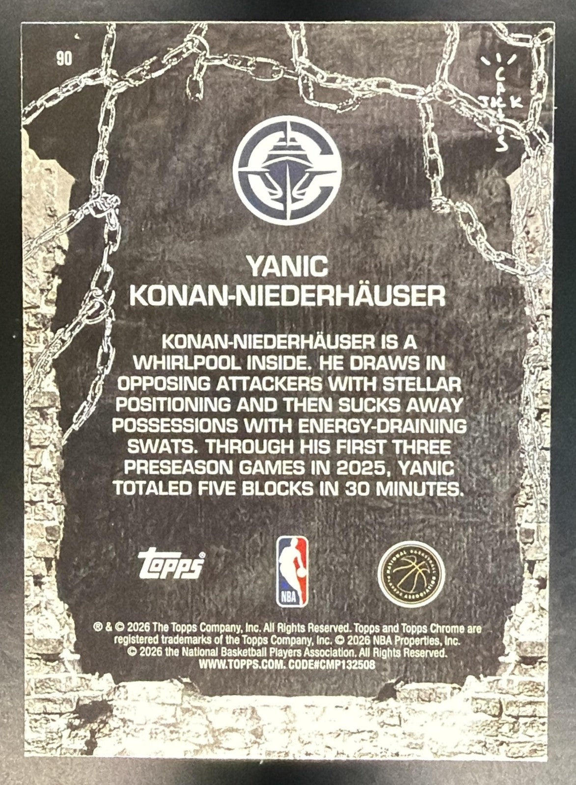 YANIC KONAN-NIEDERHAUSER 2025-26 TOPPS CHROME X CACTUS JACK #90 RC CLIPPERS