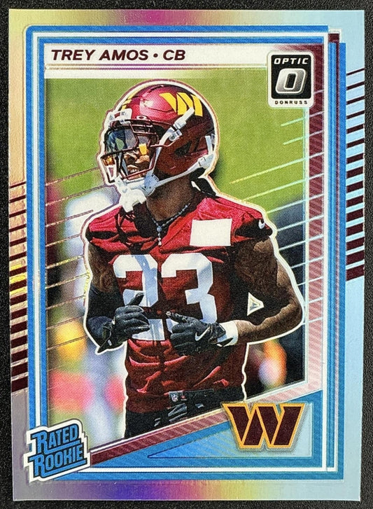 TREY AMOS 2025 PANINI DONRUSS OPTIC #267 RATED ROOKIE HOLO PRIZM COMMANDERS