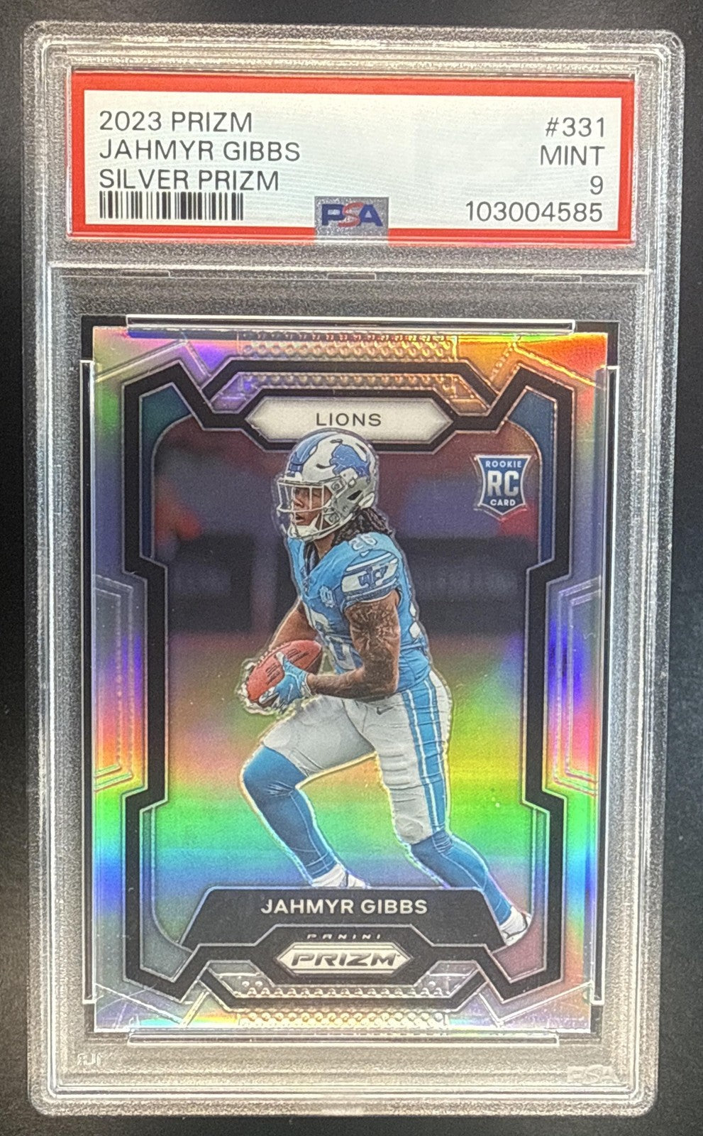 JAHMYR GIBBS 2023 PANINI PRIZM #331 SILVER RC LIONS PSA 9