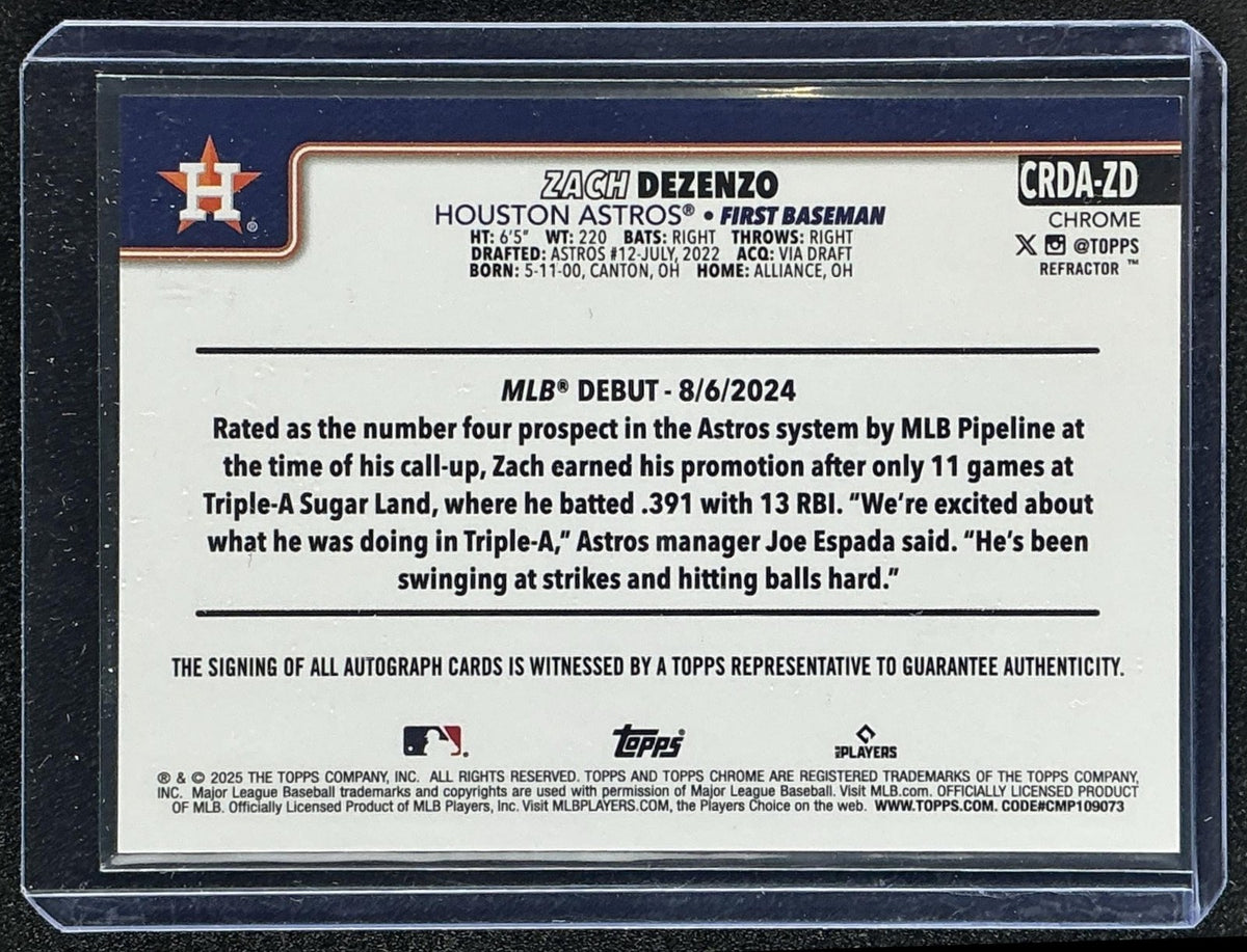 2025 Topps Chrome Update Zach Dezenzo Rookie Debut Auto Refractor /499 RC