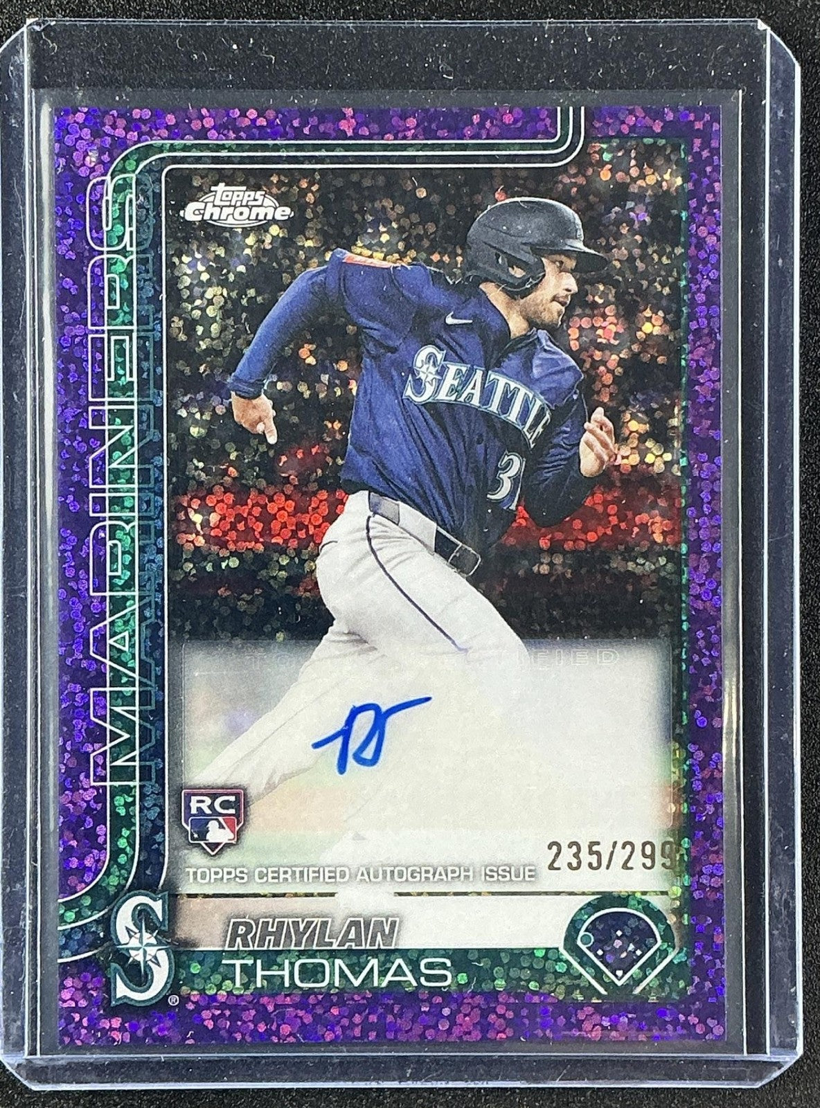 2025 Topps Chrome Update Rhylan Thomas Auto Purple Speckle Refractor /299 RC