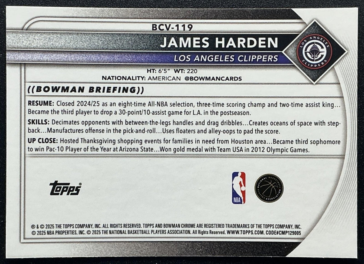 JAMES HARDEN 2025-26 BOWMAN #BCV-119 CHROME MOJO REFRACTOR CLIPPERS