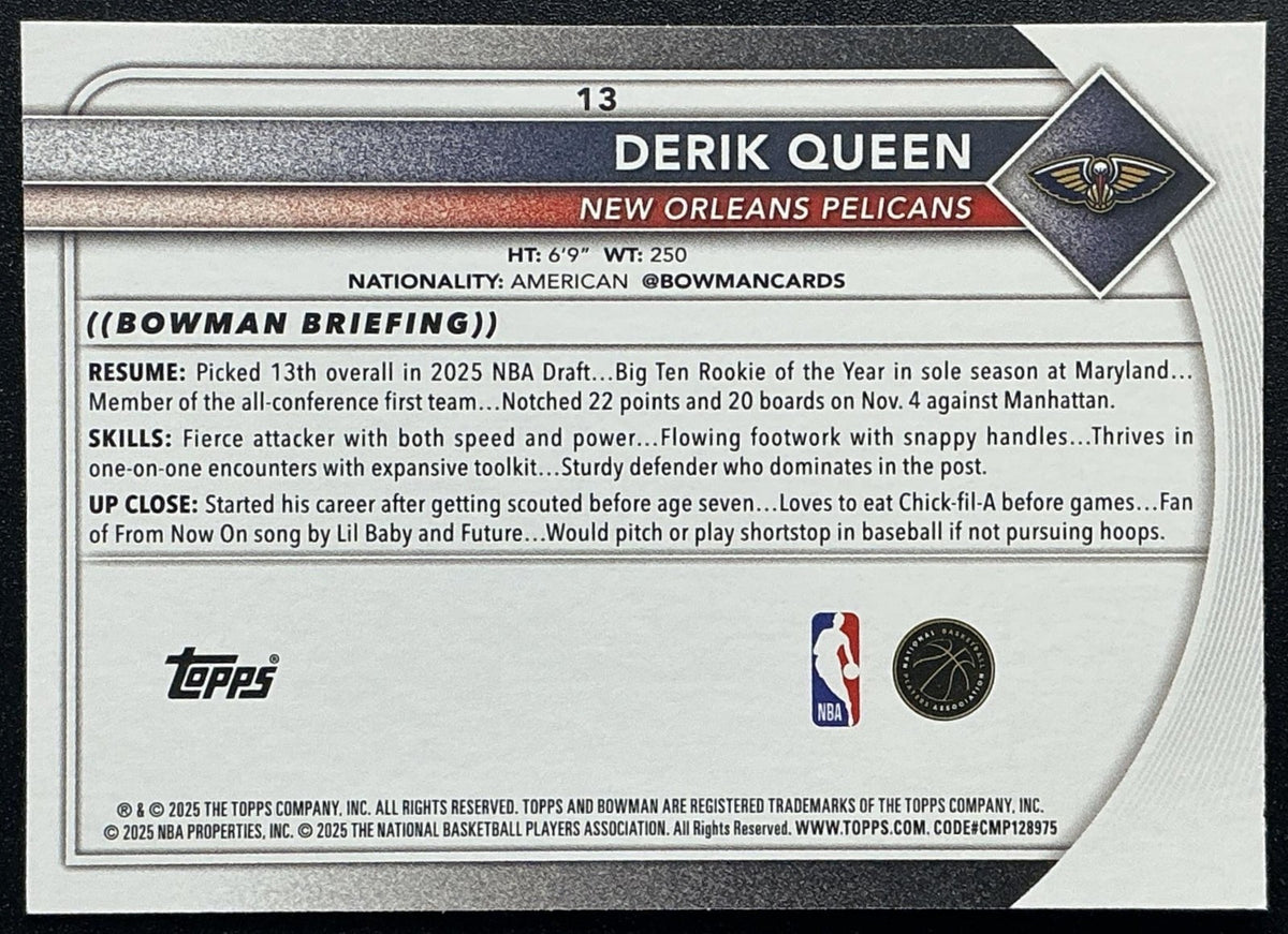 DERIK QUEEN 2025-26 BOWMAN #13 RC PELICANS