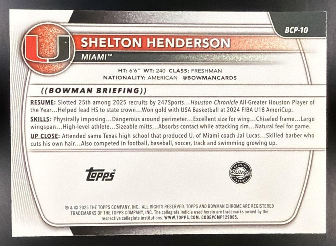 2025 Bowman Shelton Henderson #BCP-10 Chrome Reptilian Refractor 1st Prospect