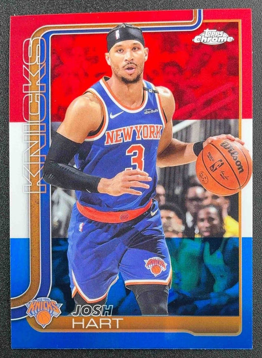 JOSH HART 2025-26 TOPPS CHROME #160 RED, WHITE & BLUE REFRACTOR KNICKS