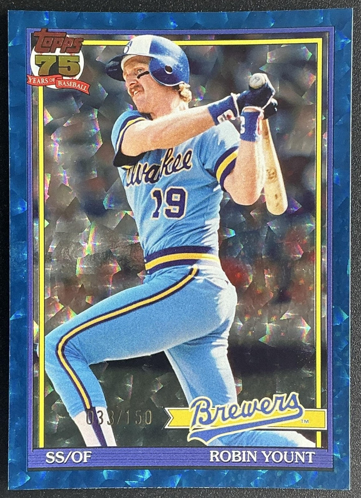 ROBIN YOUNT 2026 TOPPS SERIES 1 #T91-32 1991 BLUE CRACKLE FOIL 33/150 BREWERS