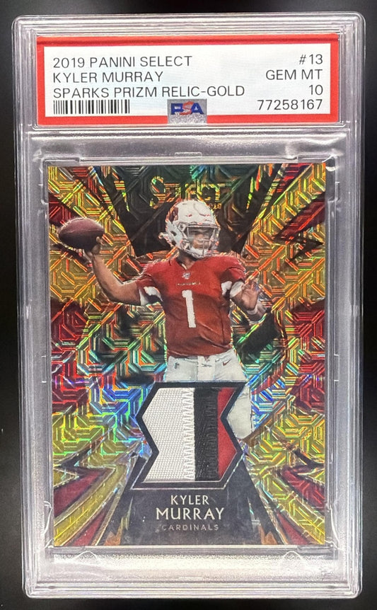 KYLER MURRAY 2019 PANINI SELECT #13 SPARKS GOLD PRIZM /10 RC CARDINALS PSA 10