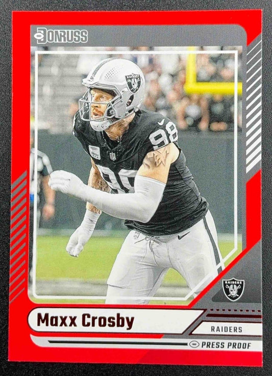 MAXX CROSBY 2024 PANINI DONRUSS #255 PRESS PROOF RED RAIDERS