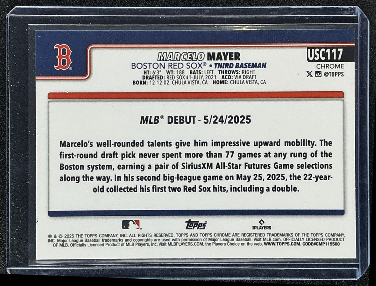 MARCELO MAYER 2025 TOPPS CHROME UPDATE #USC117 GEOMETRIC REFRACTOR RC RED SOX