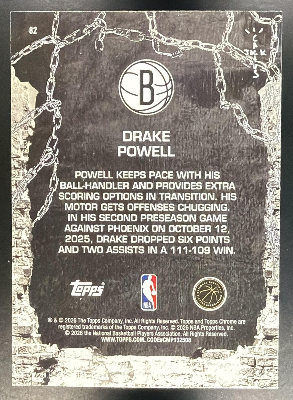 DRAKE POWELL 2025-26 TOPPS CHROME X CACTUS JACK #82 RC NETS