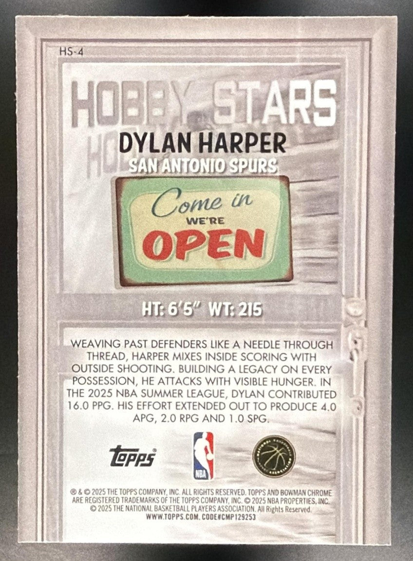 DYLAN HARPER 2025-26 BOWMAN #HS-4 CHROME HOBBY STARS RC SPURS