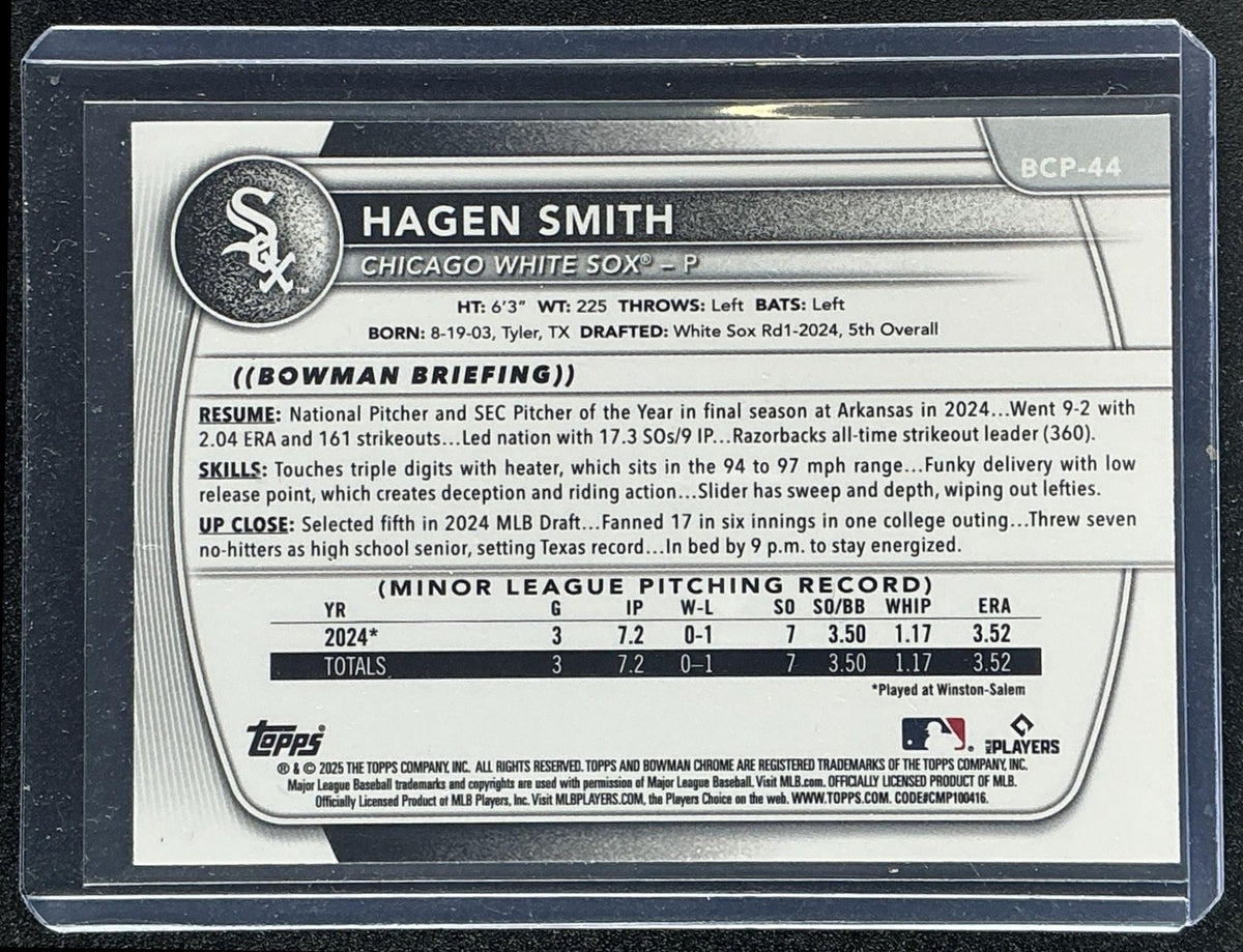 2025 Bowman Hagen Smith #BCP-44 Chrome Prospects Purple Raywave Refractor /250