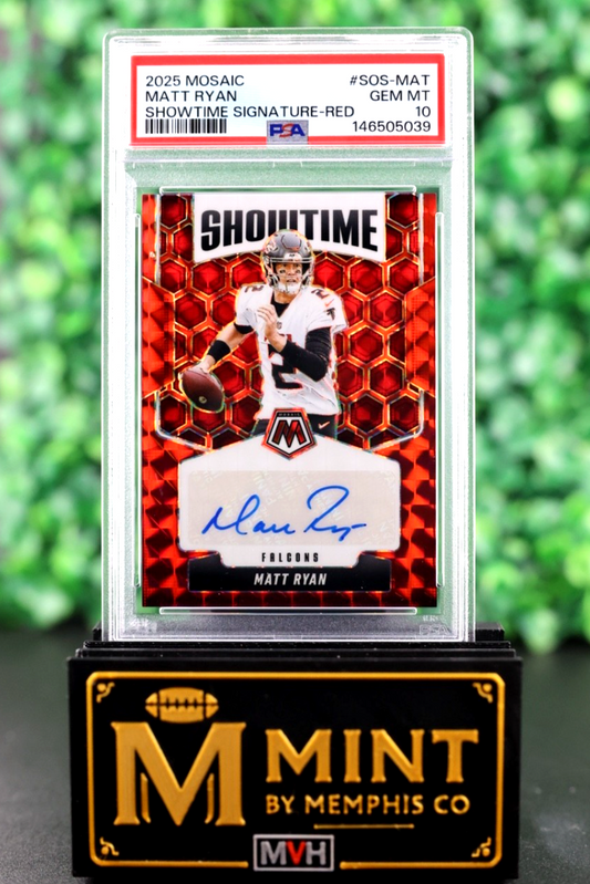 MATT RYAN 2025 MOSAIC SHOWTIME SIGNATURES AUTO /199 PSA 10 RED COLOR MATCH POP 2