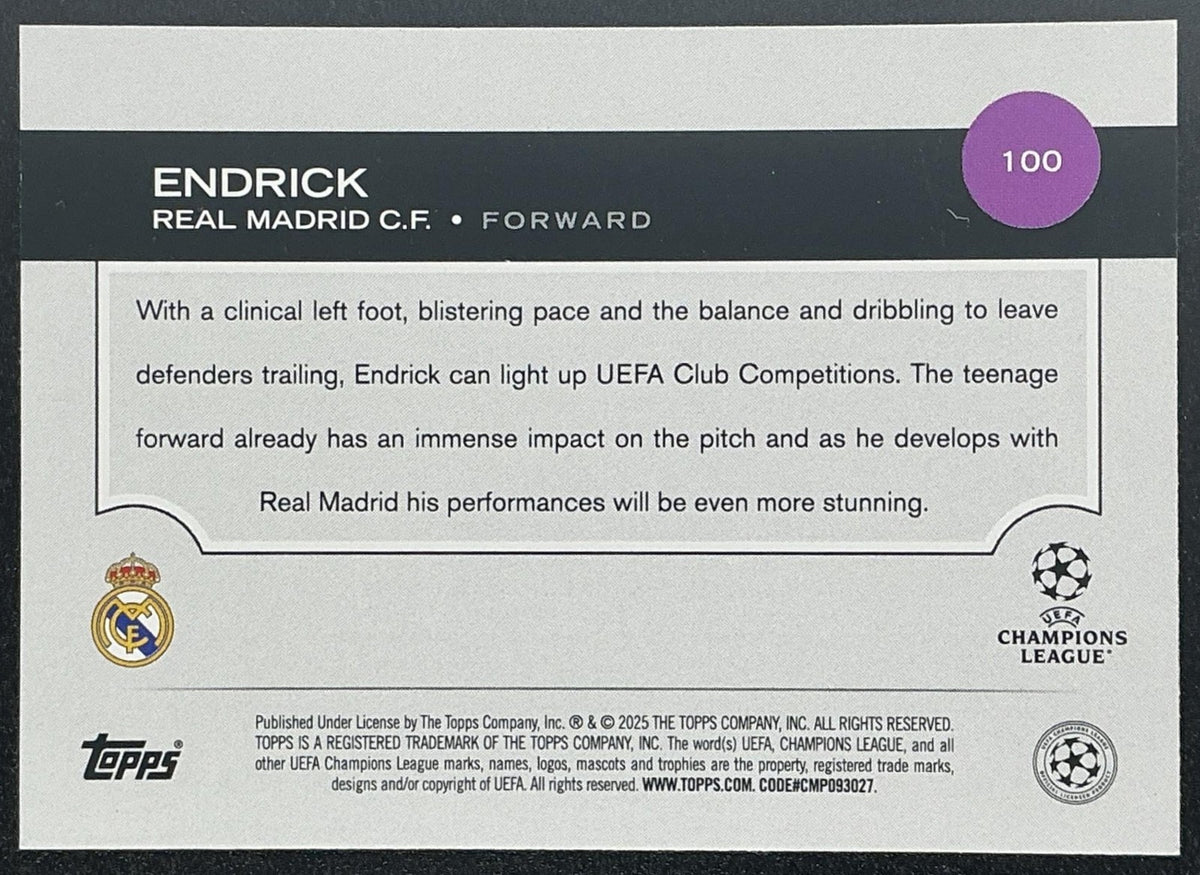 ENDRICK 2024-25 TOPPS UEFA CLUB COMPETITIONS #100 RC REAL MADRID