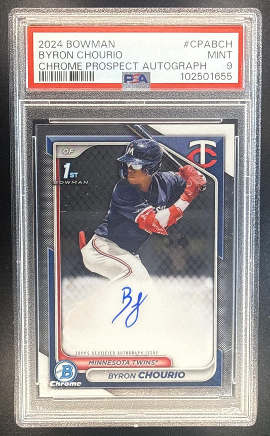 BYRON CHOURIO 2024 BOWMAN #CPA-BCH CHROME AUTO 1ST PROSPECT TWINS PSA 9