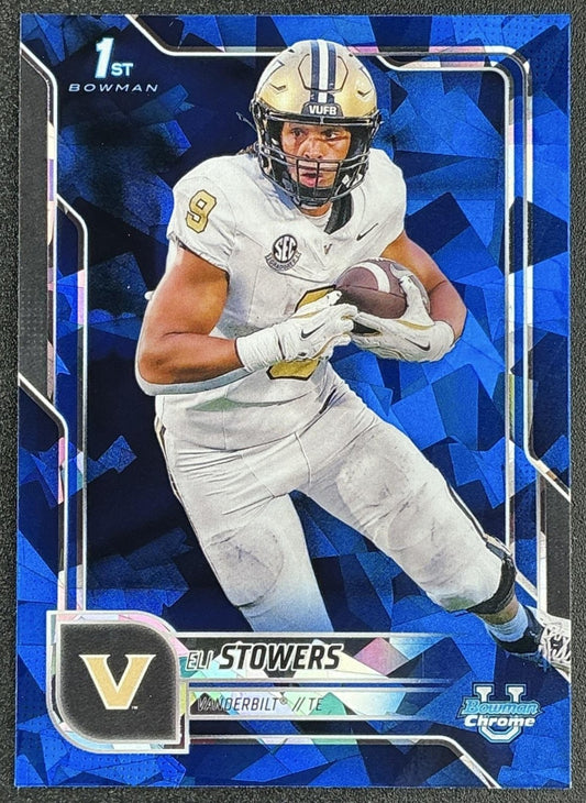ELI STOWERS 2025 BOWMAN CHROME UNIVERSITY SAPPHIRE #191 1ST PROSPECT COMMODORES