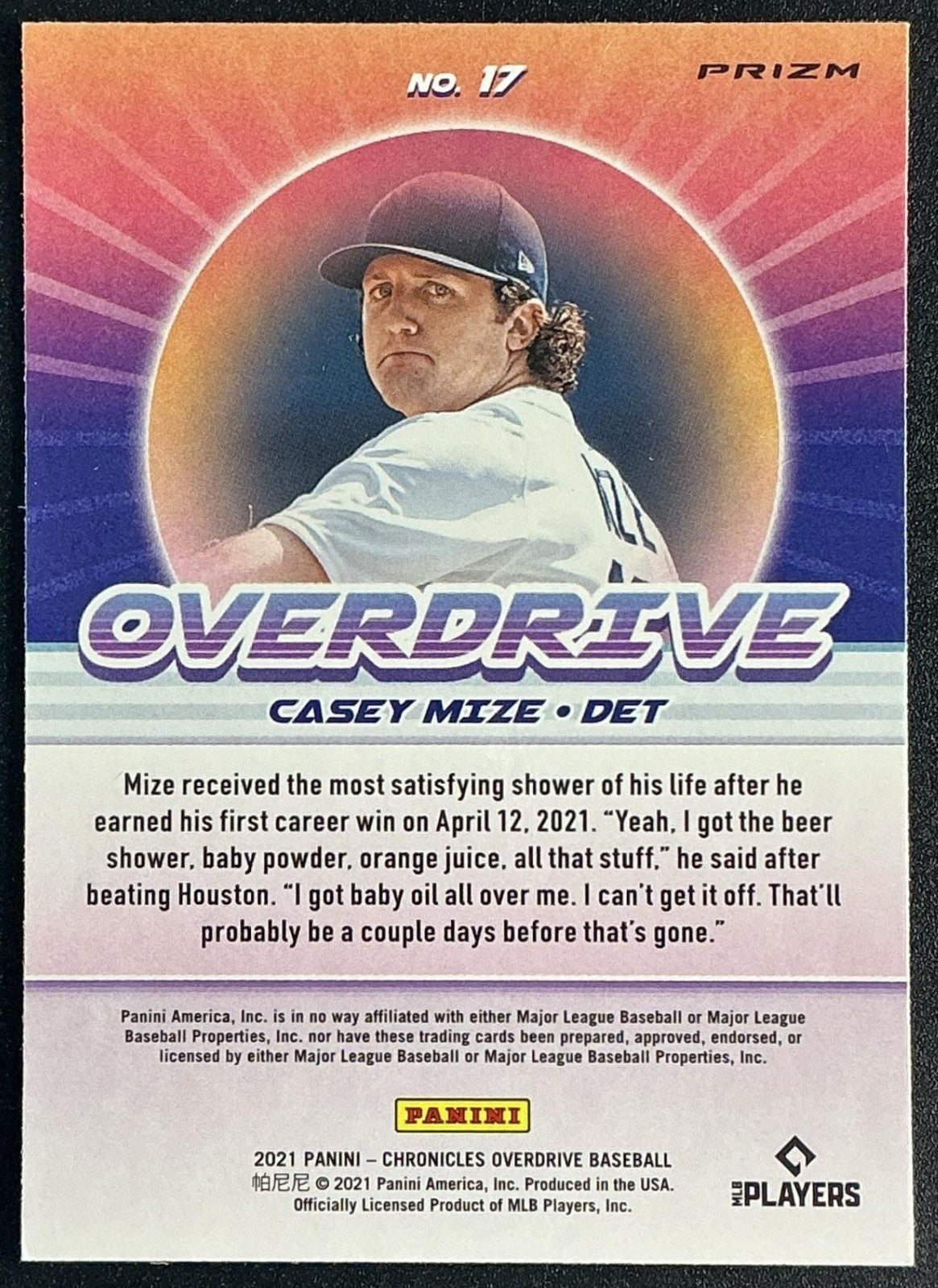 CASEY MIZE 2021 PANINI CHRONICLES #17 OVERDRIVE HOLO RC TIGERS