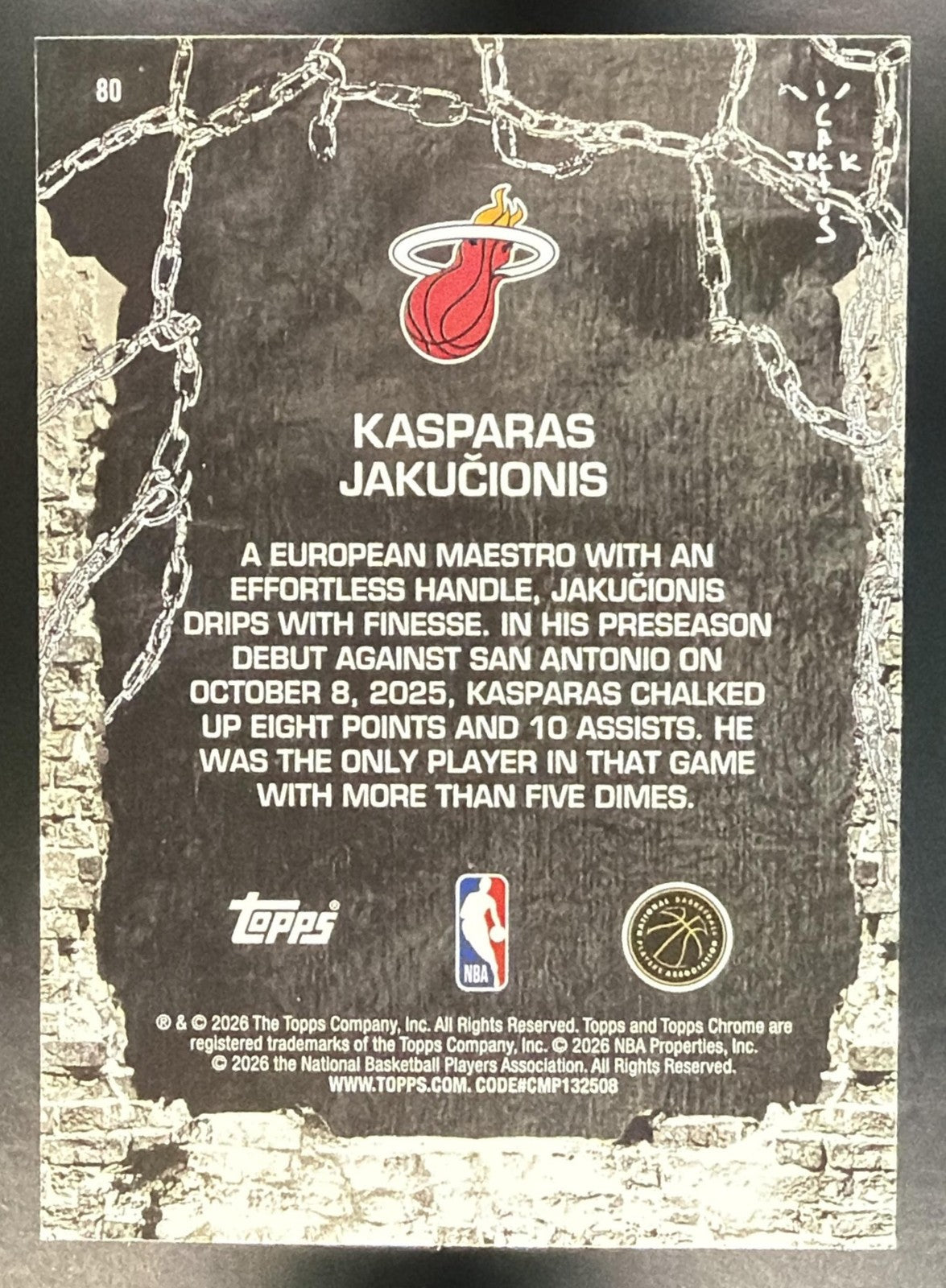 KASPARAS JAKUCIONIS 2025-26 TOPPS CHROME X CACTUS JACK #80 RC HEAT