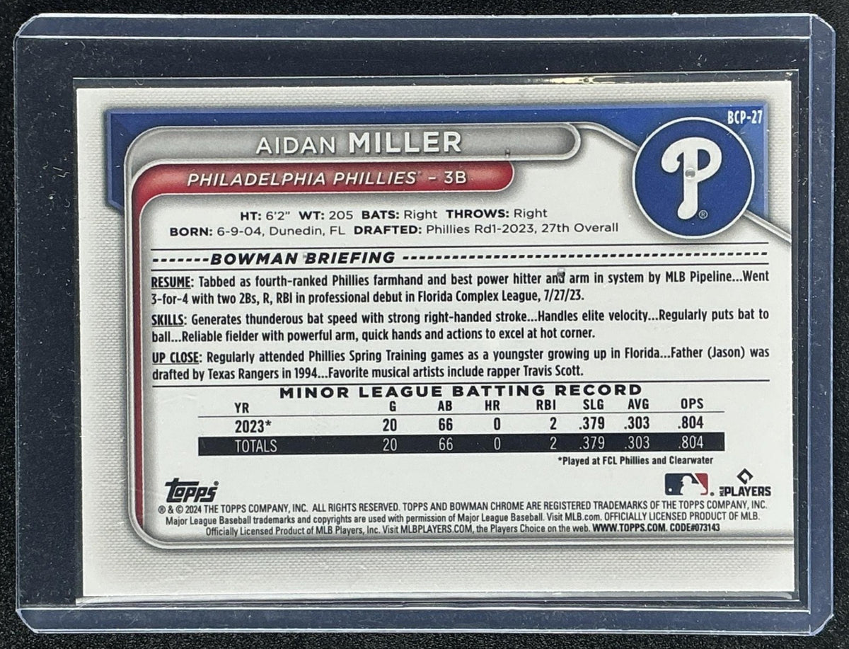 2024 Bowman Aidan Miller #BCP-27 Chrome Lunar Glow Refractor 1st Prospect