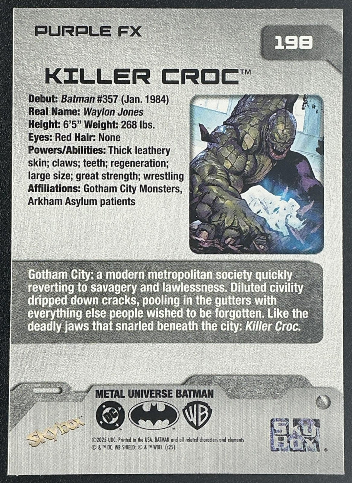 KILLER CROC 2025 SKYBOX METAL UNIVERSE BATMAN #198 PURPLE FX
