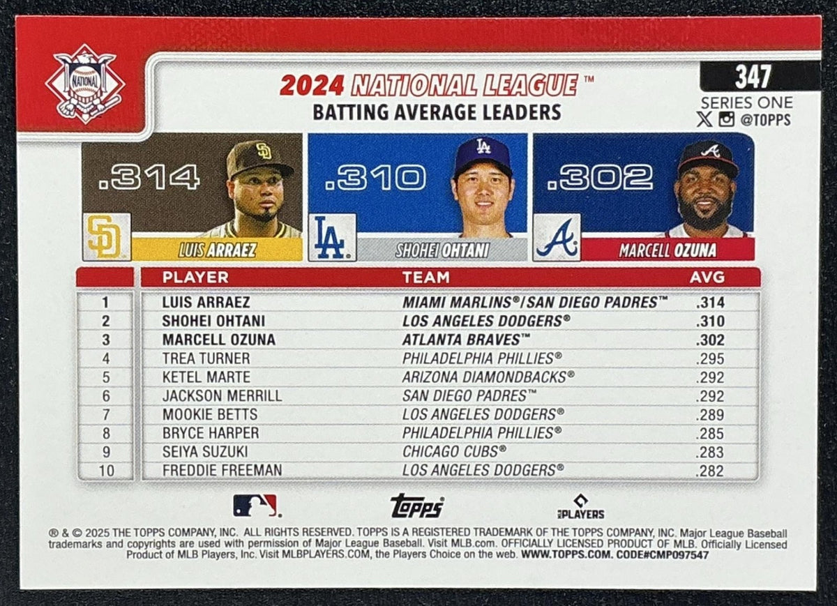 SHOHEI OHTANI LUIS ARRAEZ MARCELL OZUNA 2025 TOPPS COMPLETE SETS #347