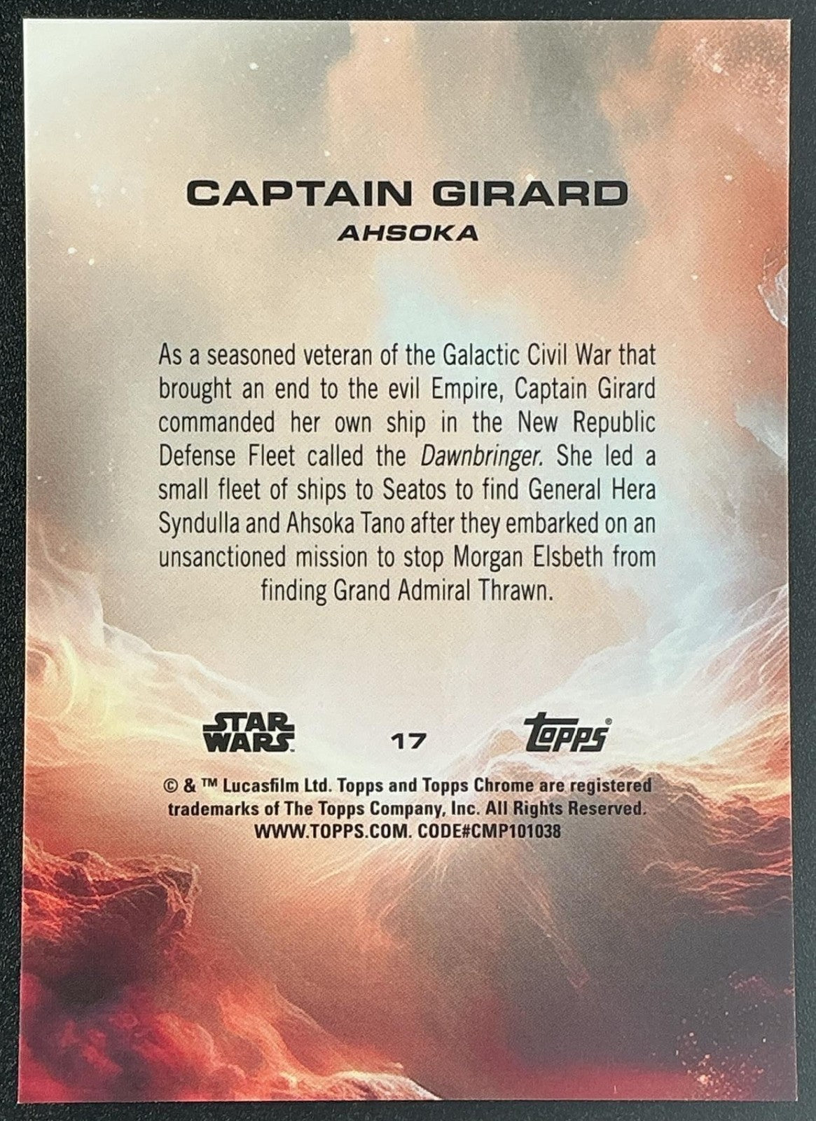 CAPTAIN GIRARD 2025 TOPPS CHROME STAR WARS SAPPHIRE #17 GOLD 33/50 DEBUT