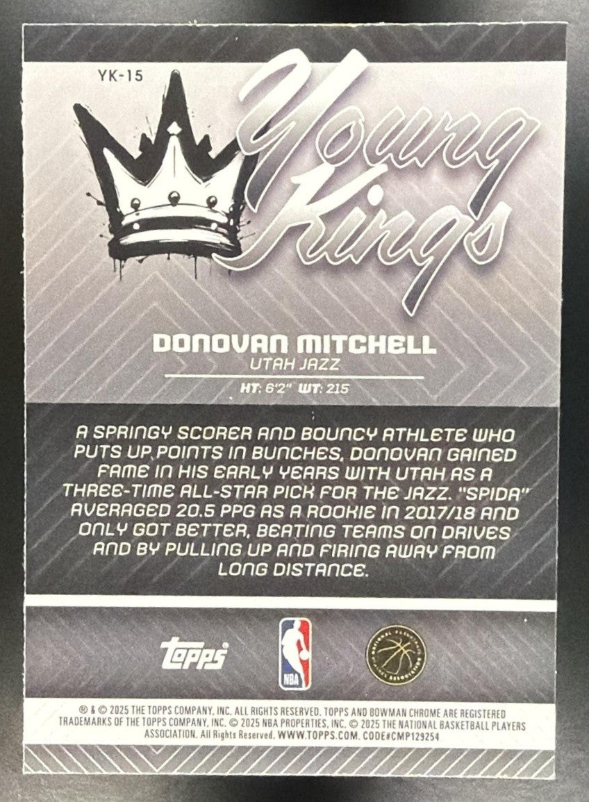 DONOVAN MITCHELL 2025-26 BOWMAN #YK-15 CHROME YOUNG KINGS JAZZ