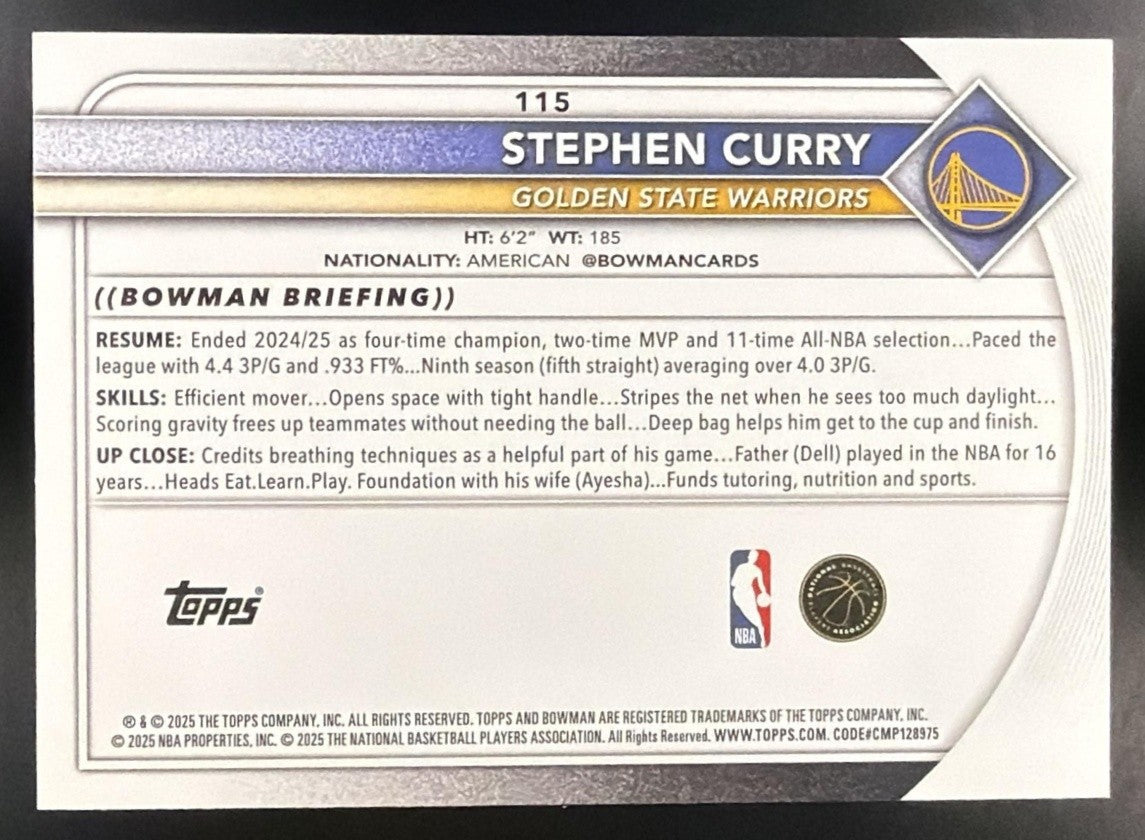 STEPHEN CURRY 2025-26 BOWMAN #115 WARRIORS