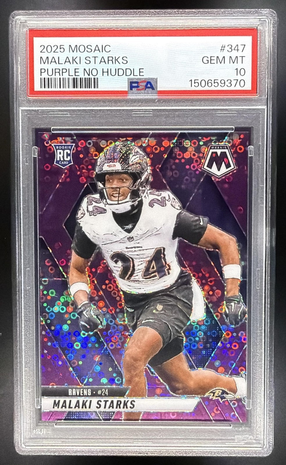 2025 Panini Mosaic Malaki Starks Rookies No Huddle Purple Prizm /50 RC PSA 10