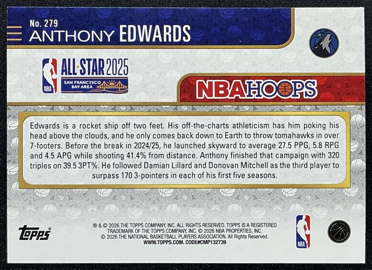 ANTHONY EDWARDS 2025-26 TOPPS HOOPS #279 RAINBOW FOIL ALL-STAR TIMBERWOLVES