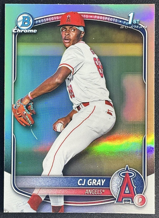 CJ GRAY 2025 BOWMAN DRAFT #BDC-197 CHROME REFRACTOR 1ST PROSPECT ANGELS
