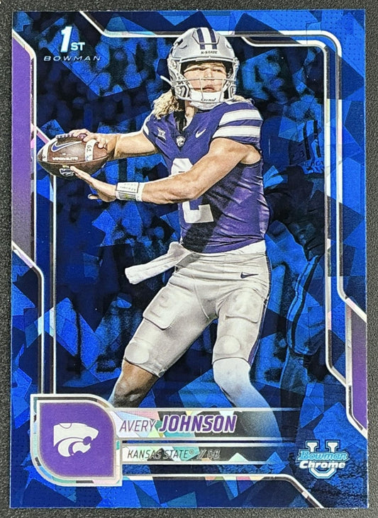 AVERY JOHNSON 2025 BOWMAN CHROME UNIVERSITY SAPPHIRE #42 1ST PROSPECT WILDCATS