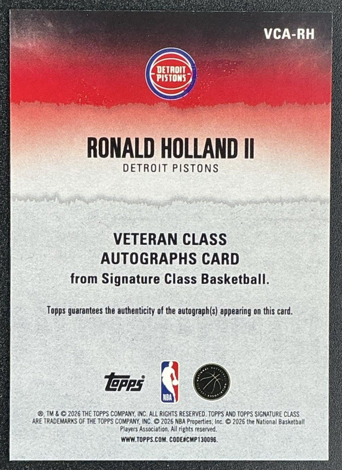 RONALD HOLLAND II 2025-26 TOPPS SIGNATURE CLASS #VCA-RH VETERAN AUTO PISTONS