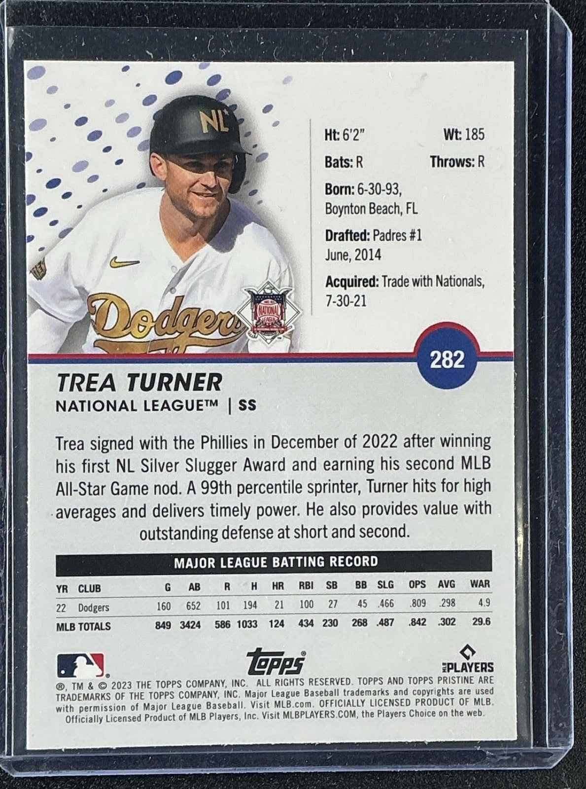 TREA TURNER 2023 TOPPS PRISTINE #282 - DODGERS