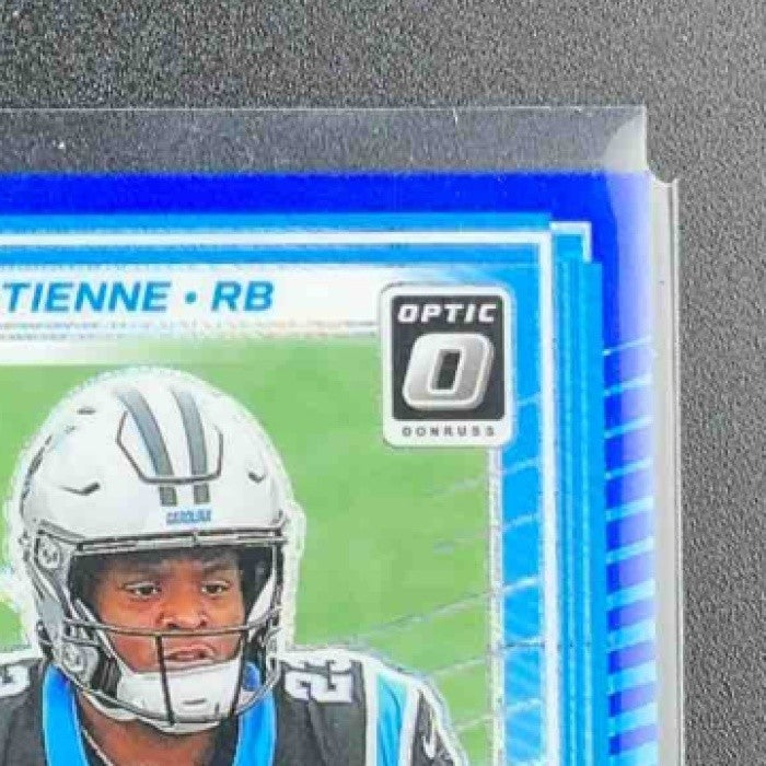 2025 Panini Donruss Optic Trevor Etienne #222 Rated Rookie Blue Hyper Prizm