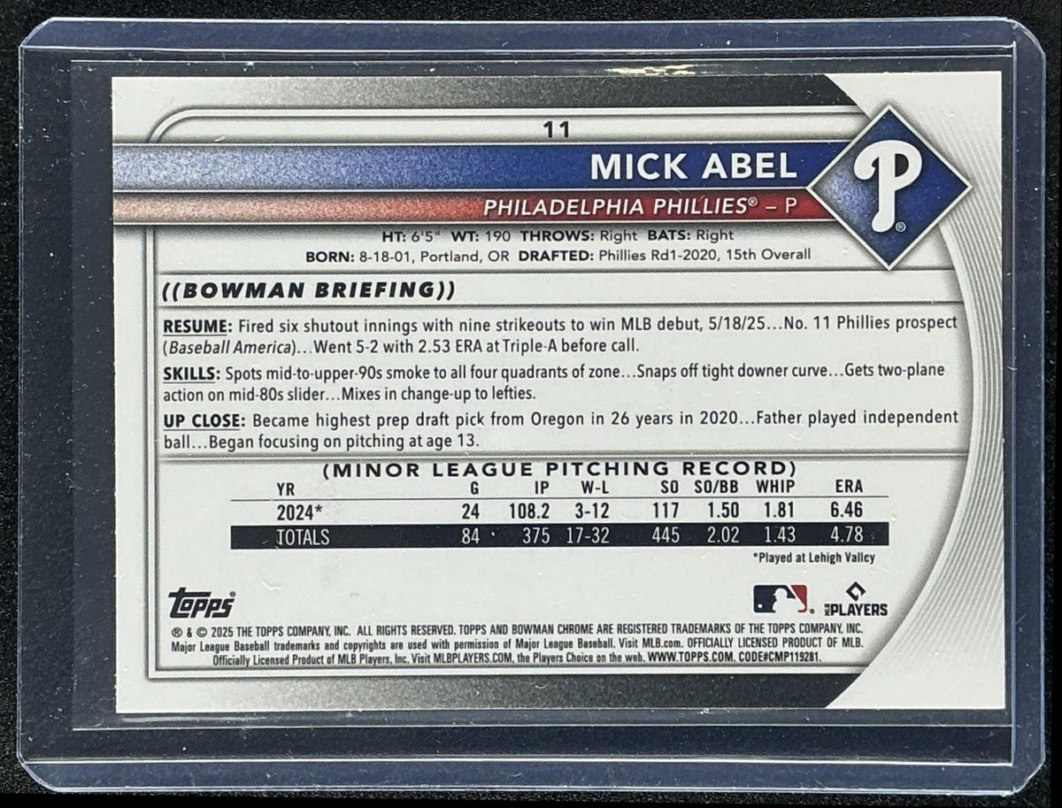 MICK ABEL 2025 BOWMAN CHROME #11 RED RC VARIATION PHILLIES