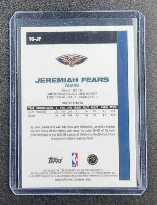 JEREMIAH FEARS 2025-26 TOPPS #TC-JF 1980-81 CHROME MOJO REFRACTOR RC PELICANS