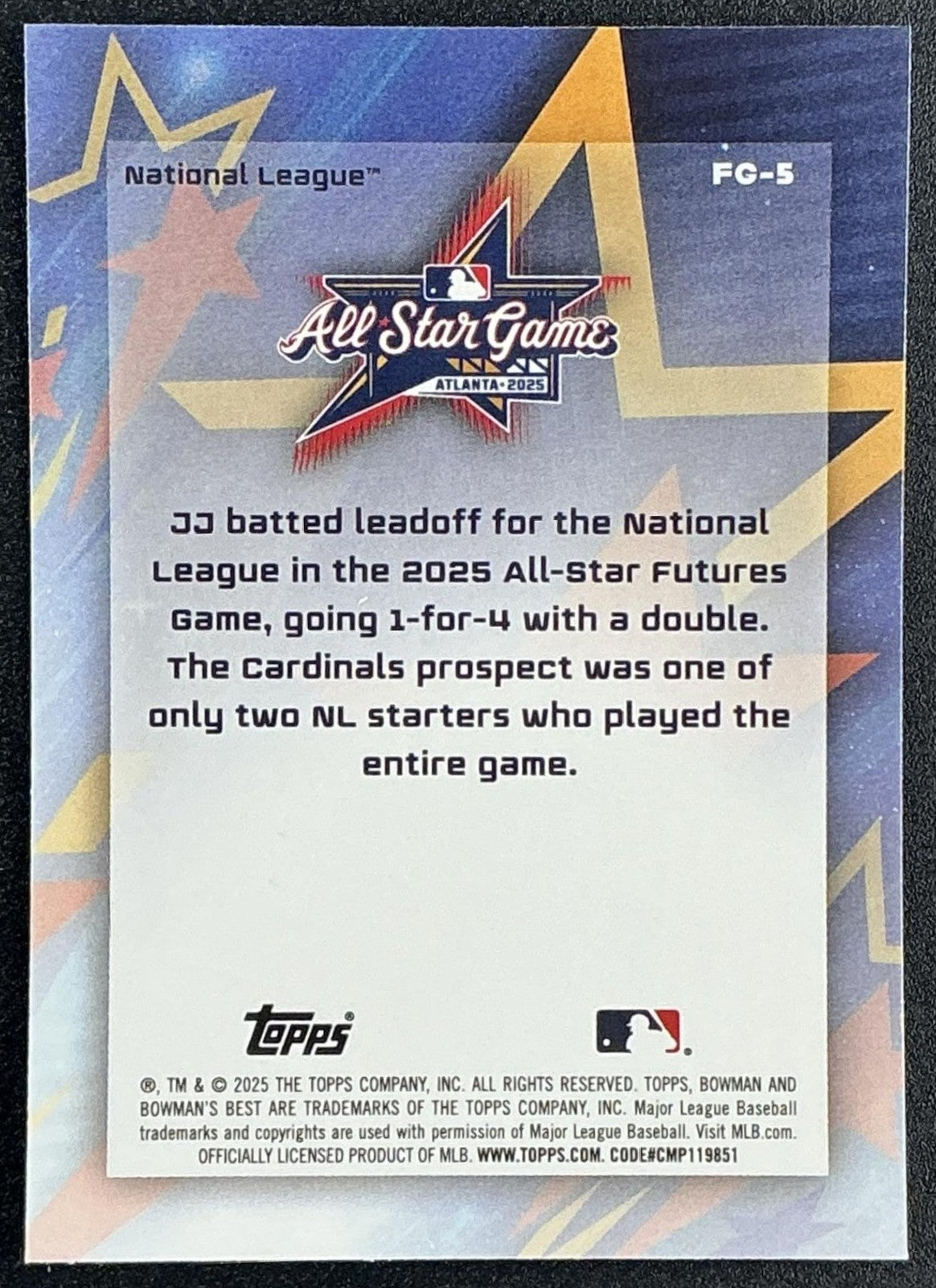 JJ WETHERHOLT 2025 BOWMAN'S BEST #FG-5 MLB ALL-STAR FUTURES GAME NL