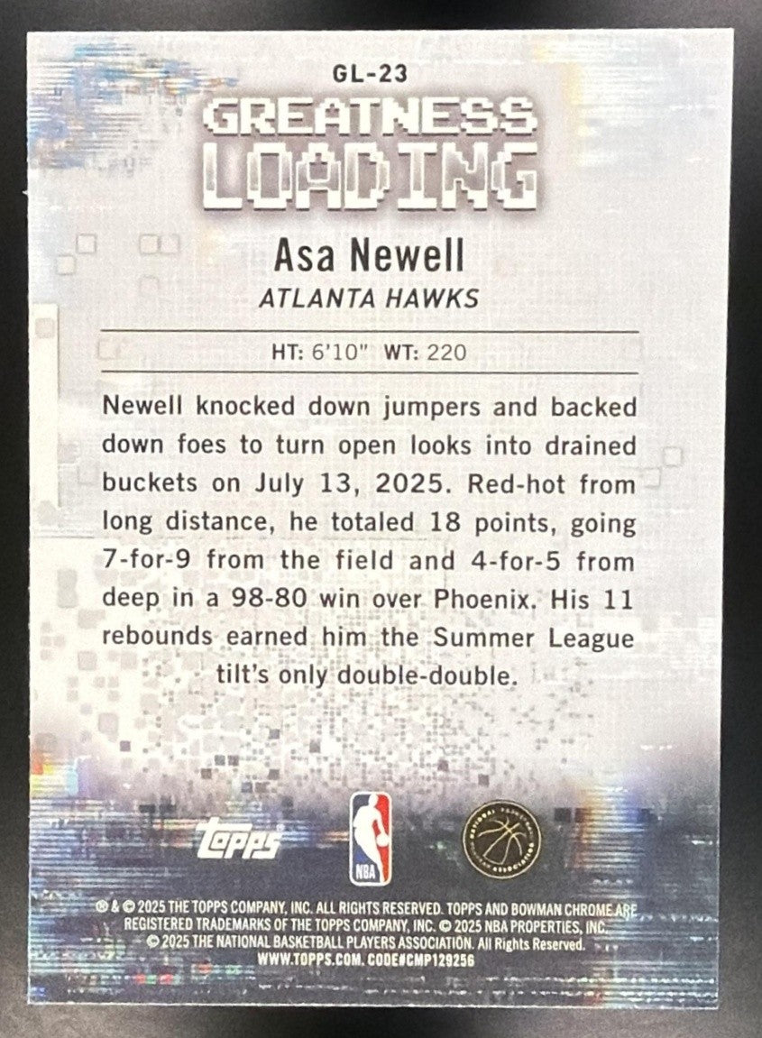 ASA NEWELL 2025-26 BOWMAN #GL-23 CHROME GREATNESS LOADING RC HAWKS