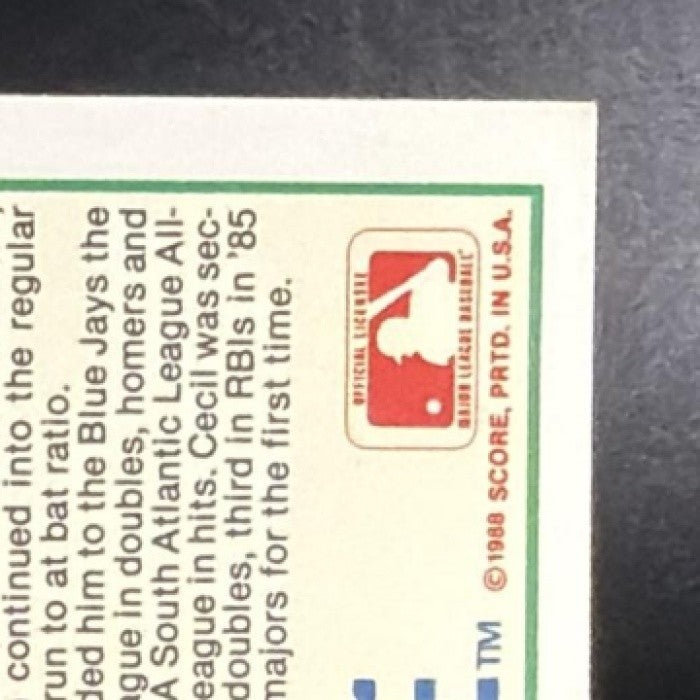 CECIL FIELDER 1988 SCORE #399 BLUE JAYS