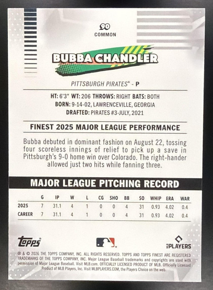 BUBBA CHANDLER 2026 TOPPS FINEST #90 MINI-DIAMOND REFRACTOR RC PIRATES